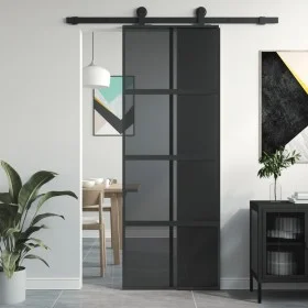 Schiebetür aus gehärtetem Glas und schwarzem Aluminium, 76 x 205 cm von , Türen für zu Hause - Ref: Foro24-155225, Preis: 210...