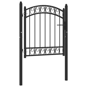 Puerta de jardín con arco superior acero negro 100x100 cm