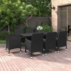 Set comedor de jardín 9 pzas y cojines ratán sintético y vidrio Set comedor de jardín 9 pzas y cojines ratán sintético y vidrio