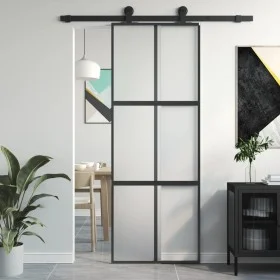 Schiebetür aus gehärtetem Glas und schwarzem Aluminium 76x205 cm. von , Türen für zu Hause - Ref: Foro24-155207, Preis: 195,6...