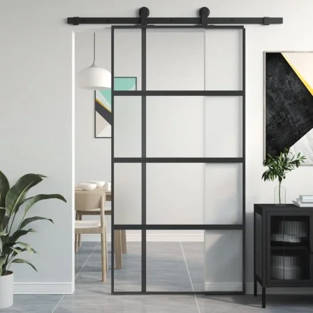Schiebetür aus gehärtetem Glas und schwarzem Aluminium 102,5x205 cm von , Türen für zu Hause - Ref: Foro24-155230, Preis: 246...