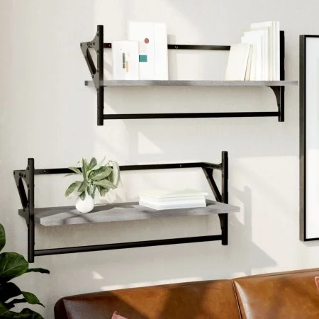 Estantes de pared con barras 2 uds gris Sonoma 65x25x30 cm de , Estantes y estanterías - Ref: Foro24-836246, Precio: 26,46 €,...