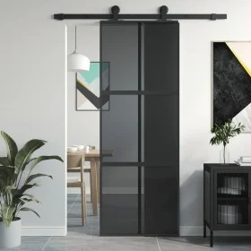 Schiebetür aus gehärtetem Glas und schwarzem Aluminium 76x205 cm. von , Türen für zu Hause - Ref: Foro24-155213, Preis: 170,8...