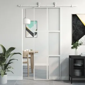 Weiße Schiebetür aus gehärtetem Glas und Aluminium, 76 x 205 cm von , Türen für zu Hause - Ref: Foro24-155216, Preis: 161,41 ...