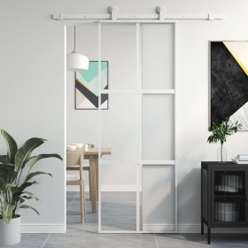 Weiße Schiebetür aus gehärtetem Glas und Aluminium, 76 x 205 cm von , Türen für zu Hause - Ref: Foro24-155216, Preis: 164,16 ...
