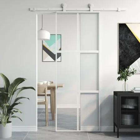 White tempered glass and aluminum sliding door 76x205 cm by , Doors for the home - Ref: Foro24-155216, Price: 160,63 €, Disco...