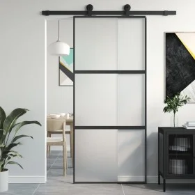 Schwarze Schiebetür aus gehärtetem Glas und Aluminium, 90 x 205 cm von , Türen für zu Hause - Ref: Foro24-155199, Preis: 228,...