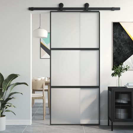 Schwarze Schiebetür aus gehärtetem Glas und Aluminium, 90 x 205 cm von , Türen für zu Hause - Ref: Foro24-155199, Preis: 216,...
