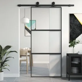 Puerta corredera vidrio templado y aluminio negra 90x205 cm de , Puertas para el hogar - Ref: Foro24-155202, Precio: 164,74 €...