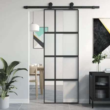 Puerta corredera vidrio templado y aluminio negra 76x205 cm de , Puertas para el hogar - Ref: Foro24-155228, Precio: 171,08 €...
