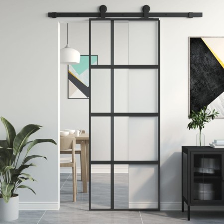 Schiebetür aus gehärtetem Glas und schwarzem Aluminium, 76 x 205 cm von , Türen für zu Hause - Ref: Foro24-155228, Preis: 161...