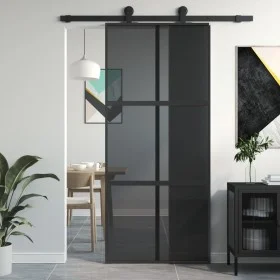 Schwarze Schiebetür aus gehärtetem Glas und Aluminium, 90 x 205 cm von , Türen für zu Hause - Ref: Foro24-155214, Preis: 240,...