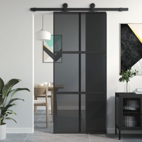 Schwarze Schiebetür aus gehärtetem Glas und Aluminium, 90 x 205 cm von , Türen für zu Hause - Ref: Foro24-155214, Preis: 222,...