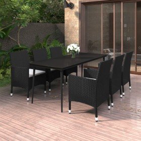 Set comedor de jardín 7 pzas y cojines ratán sintético y vidrio
