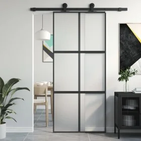 Schiebetür aus gehärtetem Glas und schwarzem Aluminium 90x205 cm von , Türen für zu Hause - Ref: Foro24-155208, Preis: 199,90...