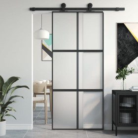 Sliding door made of black tempered glass and aluminum, 90x205 cm. by , Doors for the home - Ref: Foro24-155208, Price: 203,0...
