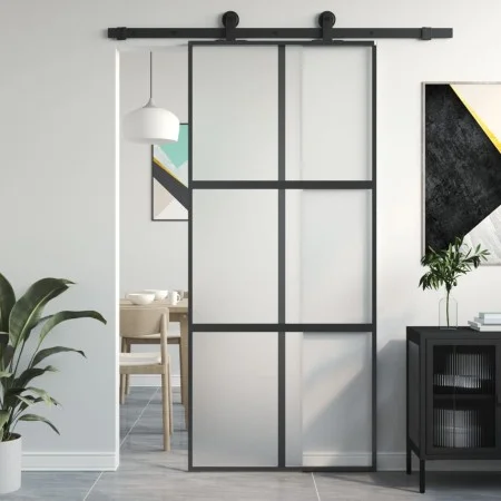 Sliding door made of black tempered glass and aluminum, 90x205 cm. by , Doors for the home - Ref: Foro24-155208, Price: 199,0...