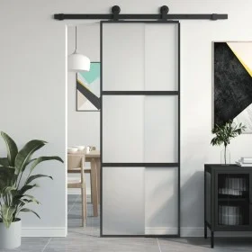 Schiebetür aus gehärtetem Glas und schwarzem Aluminium, 76 x 205 cm von , Türen für zu Hause - Ref: Foro24-155198, Preis: 165...