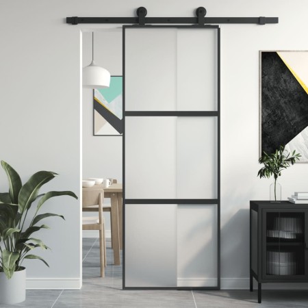 Puerta corredera vidrio templado y aluminio negra 76x205 cm de , Puertas para el hogar - Ref: Foro24-155198, Precio: 170,56 €...
