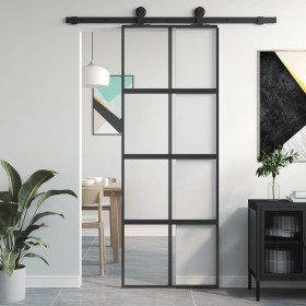 Schiebetür aus gehärtetem Glas und schwarzem Aluminium 76x205 cm von , Türen für zu Hause - Ref: Foro24-155222, Preis: 188,12...