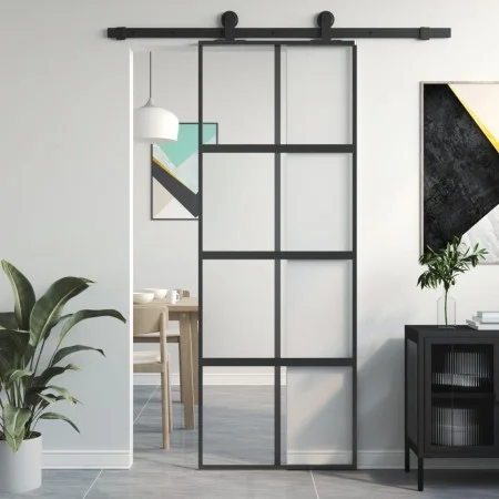 Schiebetür aus gehärtetem Glas und schwarzem Aluminium 76x205 cm von , Türen für zu Hause - Ref: Foro24-155222, Preis: 177,35...
