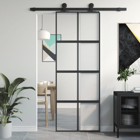 Schiebetür aus gehärtetem Glas und schwarzem Aluminium 76x205 cm von , Türen für zu Hause - Ref: Foro24-155222, Preis: 188,12...