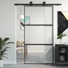 Schiebetür aus gehärtetem Glas und schwarzem Aluminium 102,5x205 cm von , Türen für zu Hause - Ref: Foro24-155203, Preis: 202...