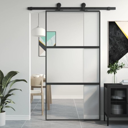Schiebetür aus gehärtetem Glas und schwarzem Aluminium 102,5x205 cm von , Türen für zu Hause - Ref: Foro24-155203, Preis: 206...