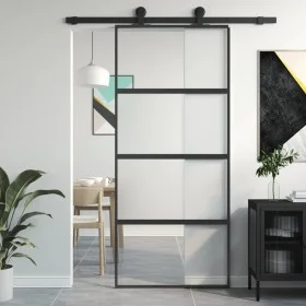 Schiebetür aus gehärtetem Glas und schwarzem Aluminium 90x205 cm von , Türen für zu Hause - Ref: Foro24-155220, Preis: 197,71...