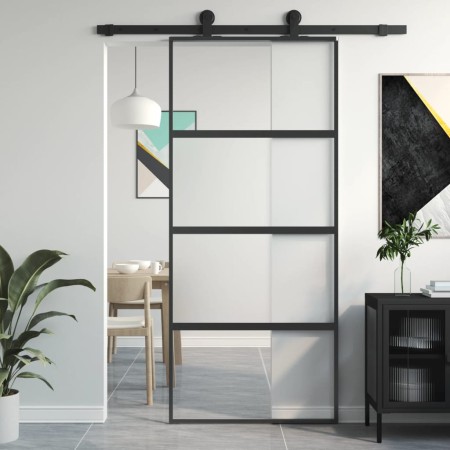 Schiebetür aus gehärtetem Glas und schwarzem Aluminium 90x205 cm von , Türen für zu Hause - Ref: Foro24-155220, Preis: 201,03...