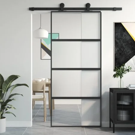 Sliding door made of black tempered glass and aluminum, 90x205 cm. by , Doors for the home - Ref: Foro24-155220, Price: 197,7...