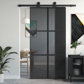 Puerta corredera vidrio templado y aluminio negra 102,5x205 cm