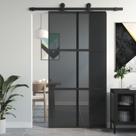 Sliding door made of tempered glass and black aluminum 102.5x205 cm by , Doors for the home - Ref: Foro24-155215, Price: 264,...