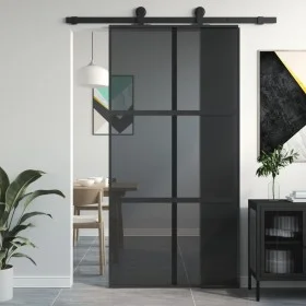 Sliding door made of tempered glass and black aluminum 102.5x205 cm by , Doors for the home - Ref: Foro24-155215, Price: 256,...