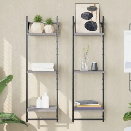 Wandregale 3 Ebenen Stangen 2 Stück Sonoma grau 30x25x100 cm von , Regale und Regale - Ref: Foro24-836261, Preis: 27,89 €, Ra...
