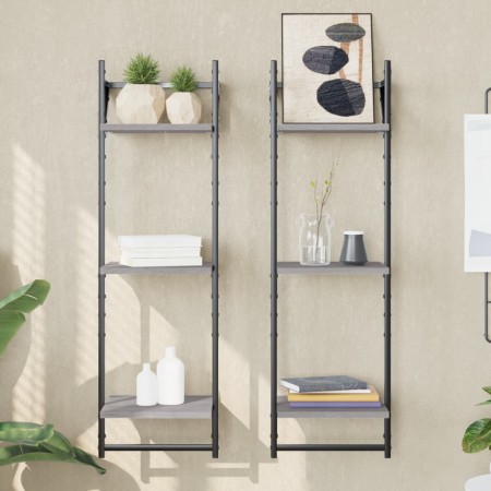 Wandregale 3 Ebenen Stangen 2 Stück Sonoma grau 30x25x100 cm von , Regale und Regale - Ref: Foro24-836261, Preis: 28,16 €, Ra...