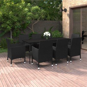 Set comedor de jardín 9 pzas y cojines ratán sintético y vidrio