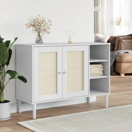 SENJA sideboard in white pine wood rattan look 112x40x80 cm by , Sideboards - Ref: Foro24-358029, Price: 122,96 €, Discount: %