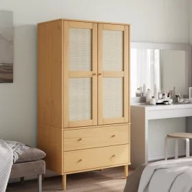 Armario SENJA aspecto de ratán madera pino marrón 90x55x175 cm de , Armarios roperos - Ref: Foro24-358034, Precio: 344,78 €, ...