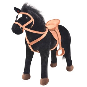 Caballo de juguete de pie de peluche negro