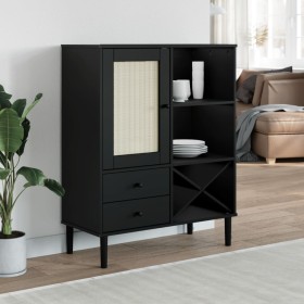 Aparador alto SENJA aspecto de ratán madera negro 90x40x112 cm de , Aparadores - Ref: Foro24-358054, Precio: 126,29 €, Descue...