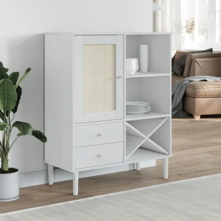 Aparador alto SENJA aspecto de ratán madera blanco 90x40x112 cm by , Sideboards - Ref: Foro24-358053, Price: 125,07 €, Discou...