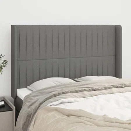 Cabecero con orejas de tela gris oscuro 147x16x118/128 cm de , Cabeceros y pies de cama - Ref: Foro24-3119817, Precio: 124,68...