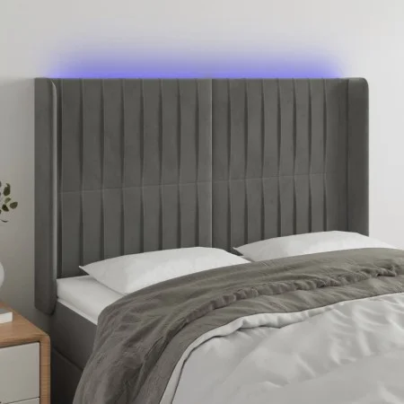 Light gray velvet headboard with LED 147x16x118/128 cm by , Headboards and footboards - Ref: Foro24-3124334, Price: 126,72 €,...