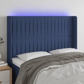 Blue fabric headboard with LED 147x16x118/128 cm by , Headboards and footboards - Ref: Foro24-3124290, Price: 114,13 €, Disco...