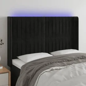 Black velvet headboard with LED 147x16x118/128 cm by , Headboards and footboards - Ref: Foro24-3124336, Price: 112,65 €, Disc...