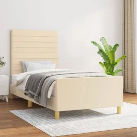 Bed frame with cream fabric headboard 80x200 cm by , Beds and slatted bases - Ref: Foro24-3125095, Price: 150,94 €, Discount: %