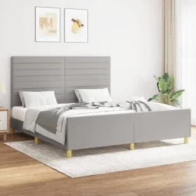 Bed frame with headboard light gray fabric 160x200 cm by , Beds and slatted bases - Ref: Foro24-3125146, Price: 218,67 €, Dis...