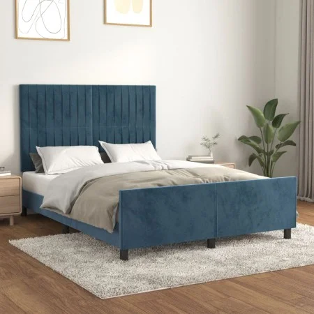 Estructura cama con cabecero terciopelo azul oscuro 140x200 cm de , Camas y somieres - Ref: Foro24-3125883, Precio: 223,26 €,...