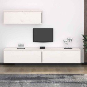 Conjunto de mueble de TV 3 piezas madera maciza de pino blanco Conjunto de mueble de TV 3 piezas madera maciza de pino blanco